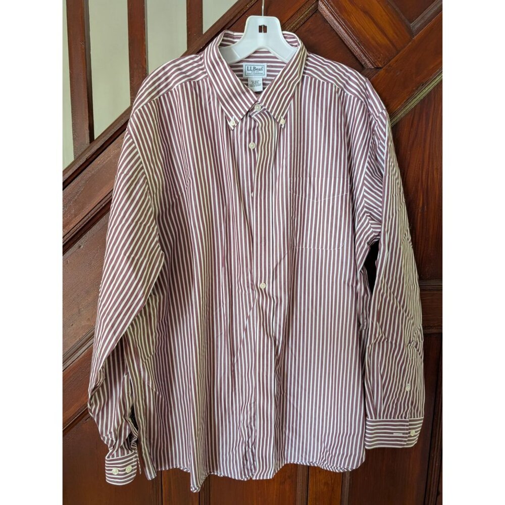 L.L.Bean Mens Wrinkle-Resistant Striped Button-Up Shirt Size 18 1/2 34-35 Cotton